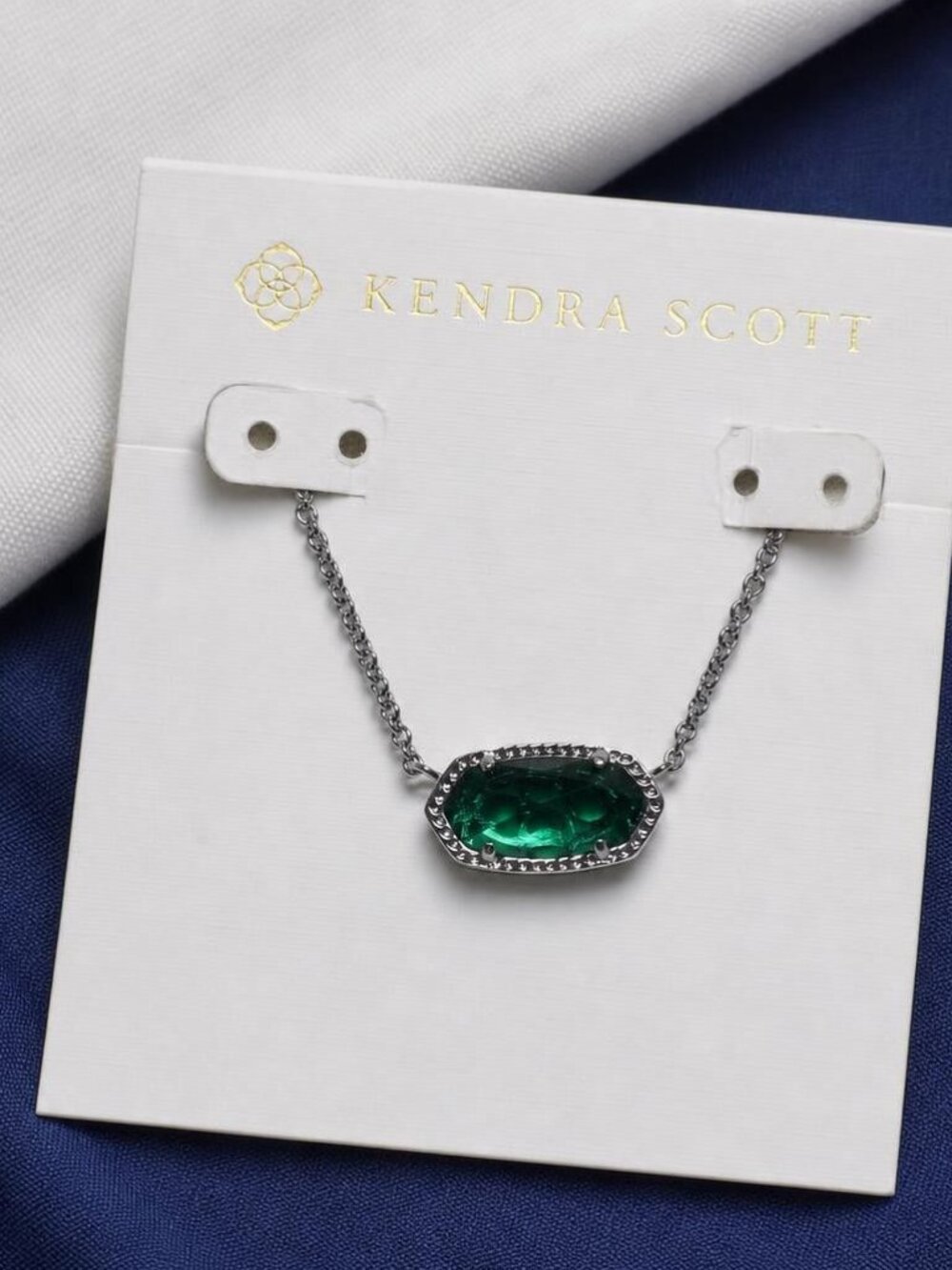 Kendra Scott Elisa Silver Green Cat's Eye Pendant Necklace